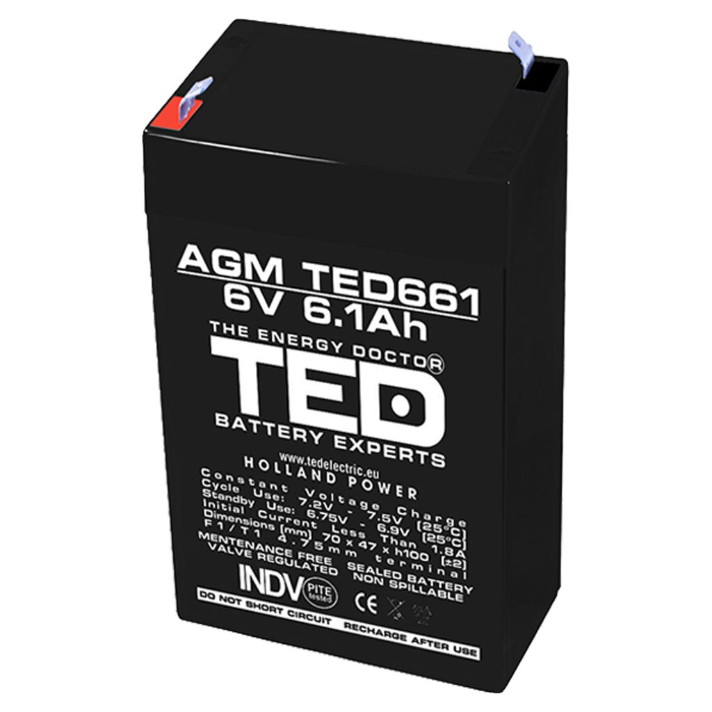 6V 6.1Ah AGM Battery TED661 - VRLA / Rechargeable - TED Electric - TED ...