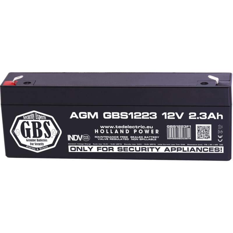 12V 2.3Ah AGM Battery GBS1223 - VRLA / Recharageable / for security systems - Ted Electric