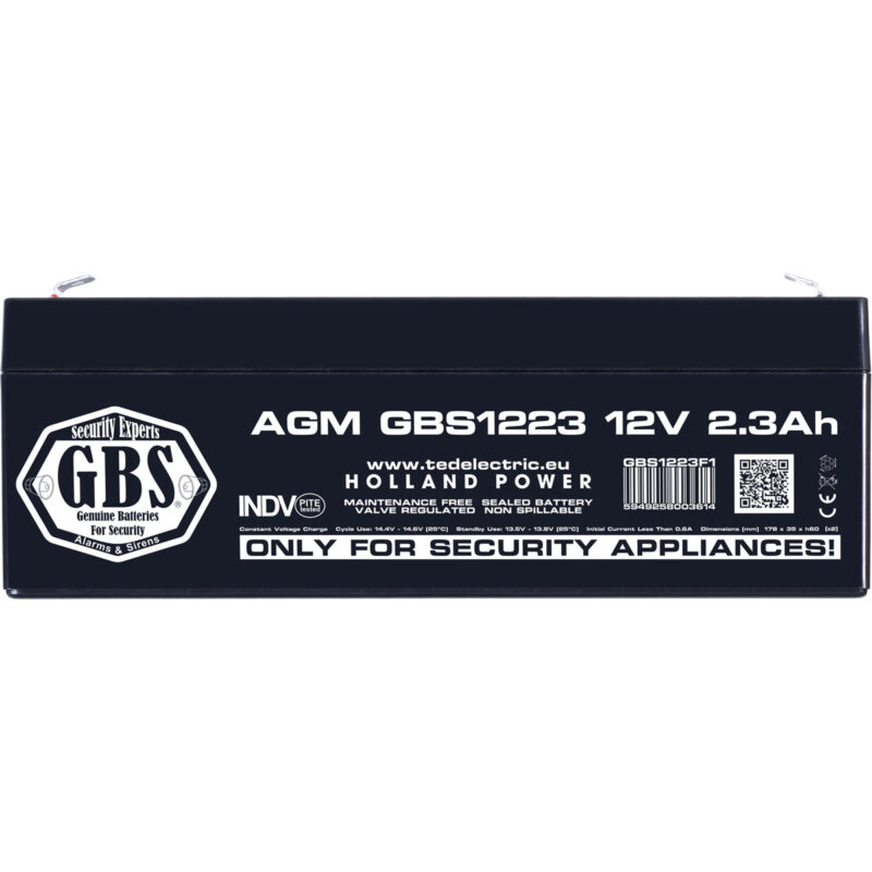 12V 2.3Ah AGM Battery GBS1223 - VRLA / Recharageable / for security systems - Ted Electric - Image 3