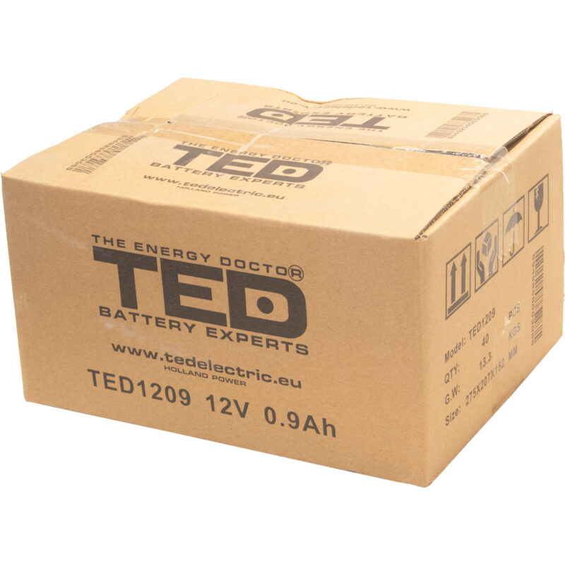 12V 0.9Ah AGM Battery TED1209 - VRLA / Rechargeable - TED Electric - Image 4