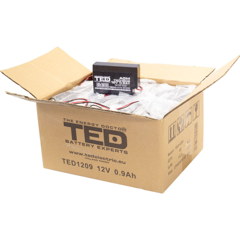 12V 0.9Ah AGM Battery TED1209 - VRLA / Rechargeable - TED Electric - Image 5