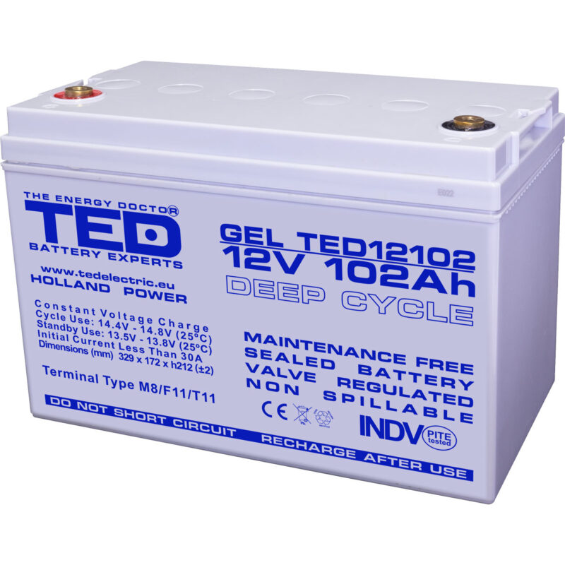 12V 102Ah GEL Deep Cycle TED12102- VRLA / Rechargeable -TED Electric