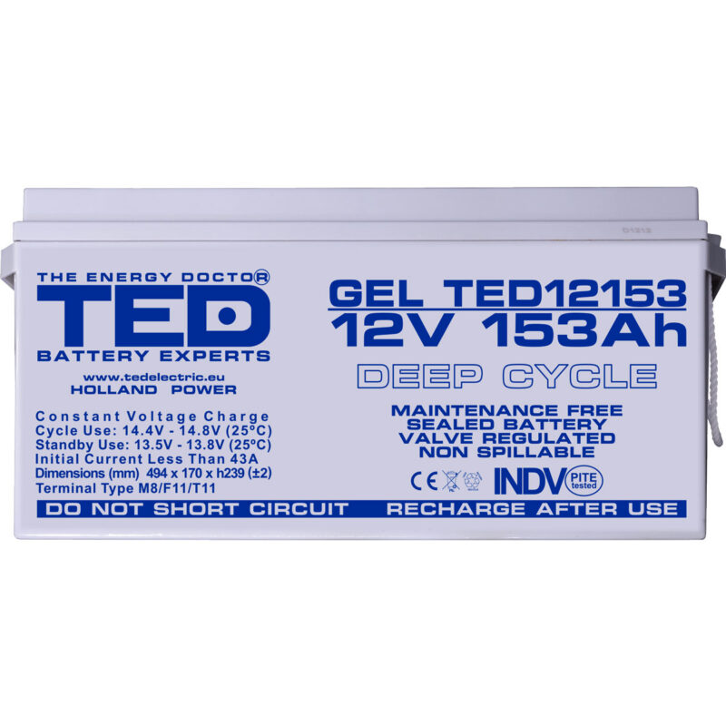 12V 153Ah GEL Deep Cycle TED12153 - VRLA / Rechargeable -TED Electric - Image 3