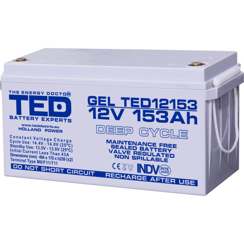 12V 153Ah GEL Deep Cycle TED12153 - VRLA / Rechargeable -TED Electric