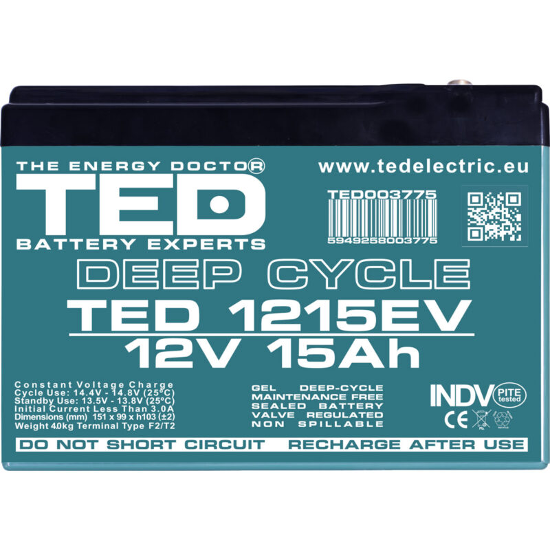 12V 15Ah GEL TEDEV12150 - VRLA / Rechargeable / for electric vehicles - TED Electric - Image 3