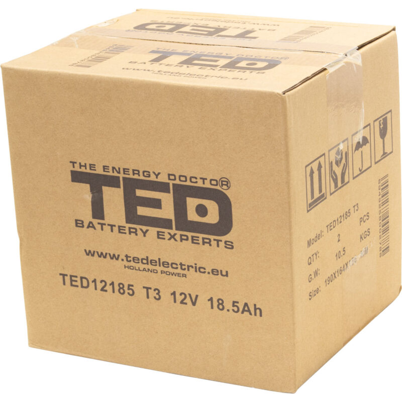 12V 18.5Ah AGM Battery TED12185 - VRLA / Rechargeable - TED Electric - Image 4