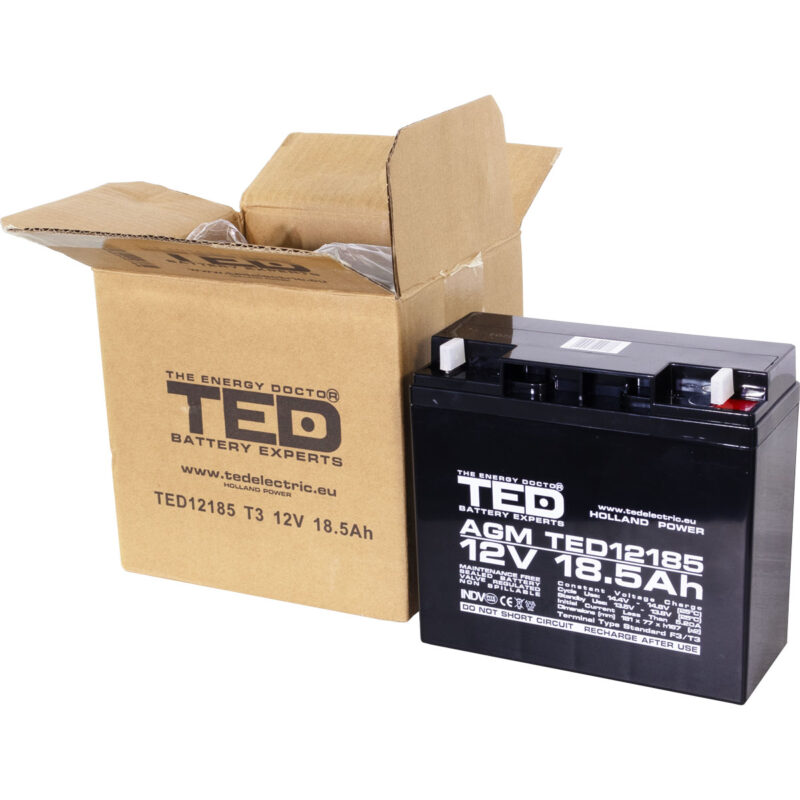 12V 18.5Ah AGM Battery TED12185 - VRLA / Rechargeable - TED Electric - Image 5