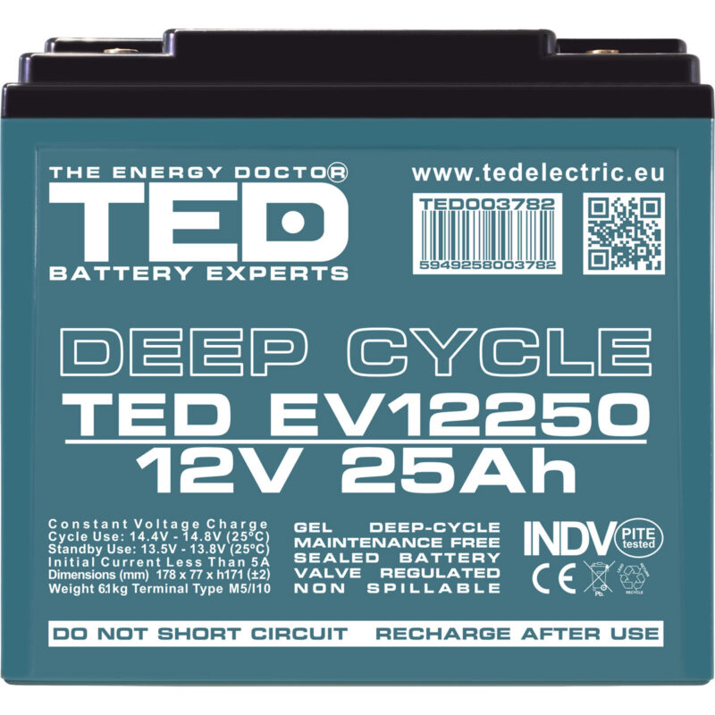 12V 25Ah GEL TEDEV12250 - VRLA / Rechargeable / for electric vehicles - TED Electric - Image 3