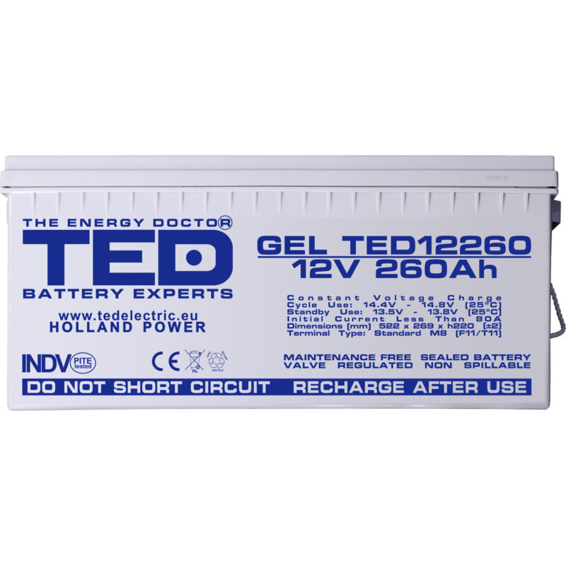 12V 260Ah GEL Deep Cycle TED12260 - VRLA / Rechargeable -TED Electric - Image 3