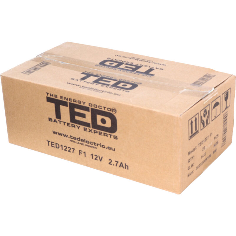 12V 2.7Ah AGM Battery TED1227 - VRLA / Rechargeable - TED Electric - Image 4