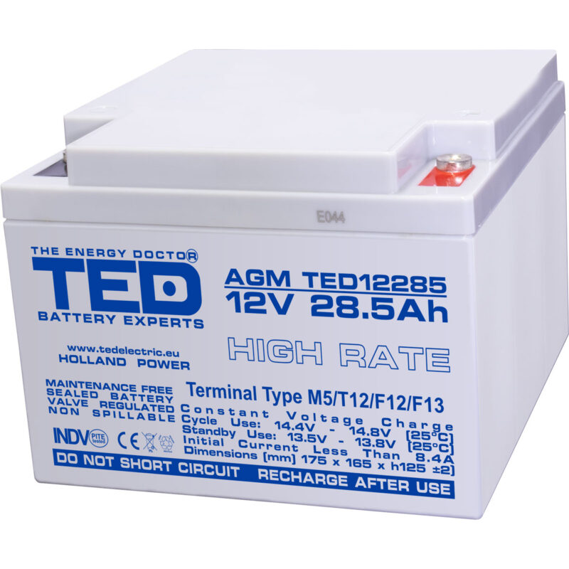 12V 28.5Ah AGM High Rate TED12285 - VRLA / Rechargeable - TED Electric