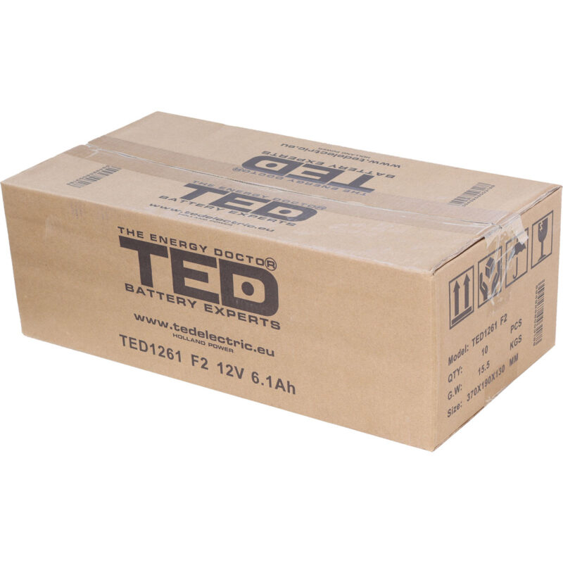 12V 6.1Ah AGM Battery TED1261 - VRLA / Rechargeable - TED Electric - Image 4