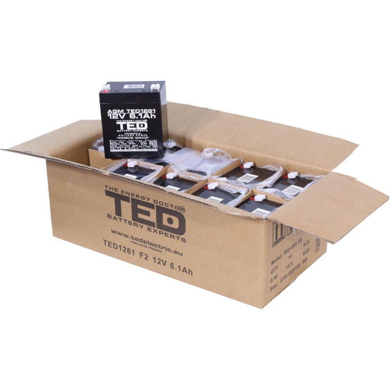 12V 6.1Ah AGM Battery TED1261 - VRLA / Rechargeable - TED Electric - Image 5