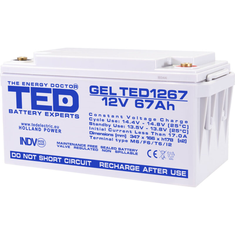 12V 67Ah GEL Deep Cycle TED1267- VRLA / Rechargeable -TED Electric