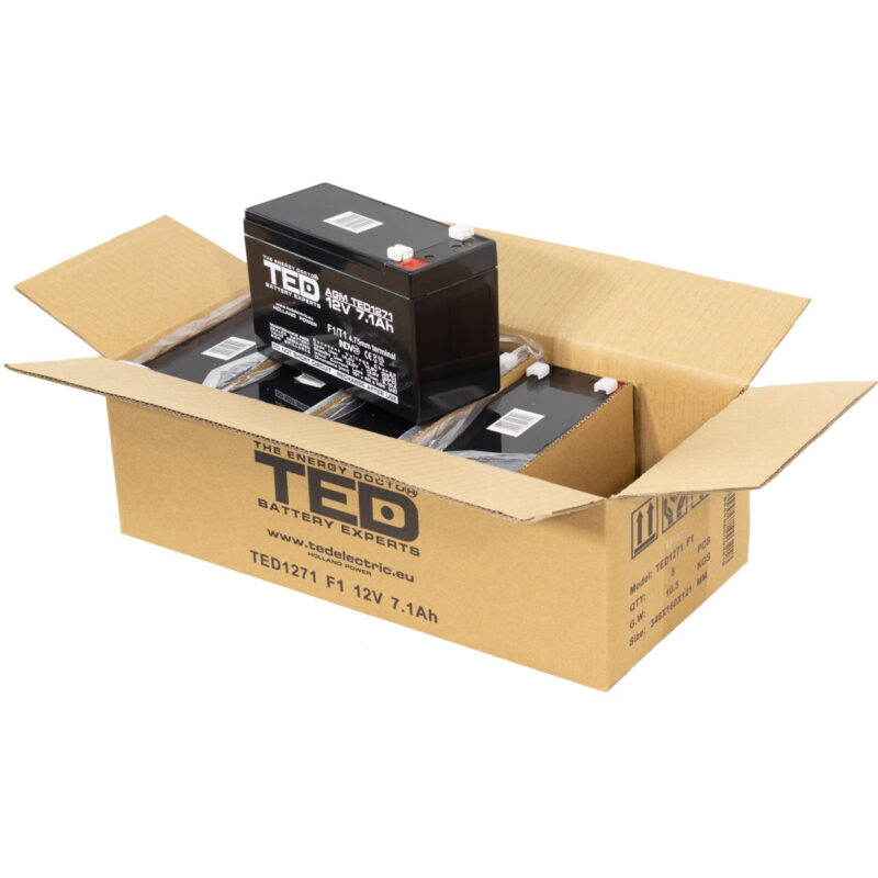 12V 7.1Ah AGM Battery TED1271F1 - VRLA / Rechargeable - TED Electric - Image 4