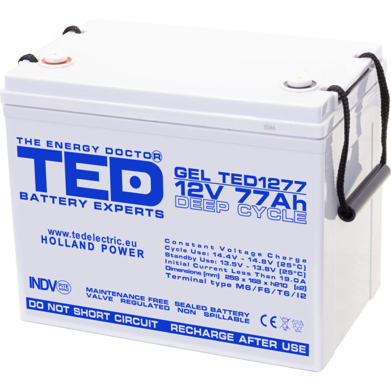 12V 77Ah GEL Deep Cycle TED1277 - VRLA / Rechargeable -TED Electric