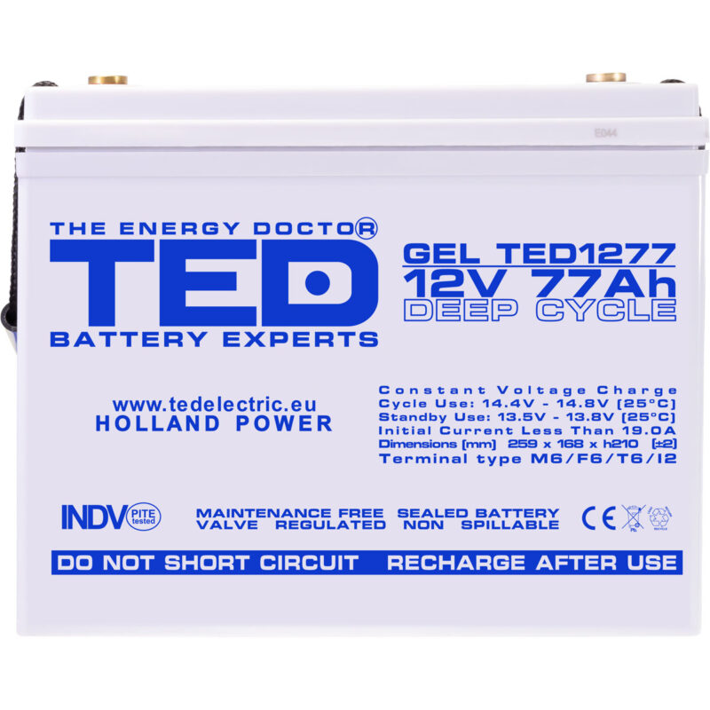 12V 77Ah GEL Deep Cycle TED1277 - VRLA / Rechargeable -TED Electric - Image 3