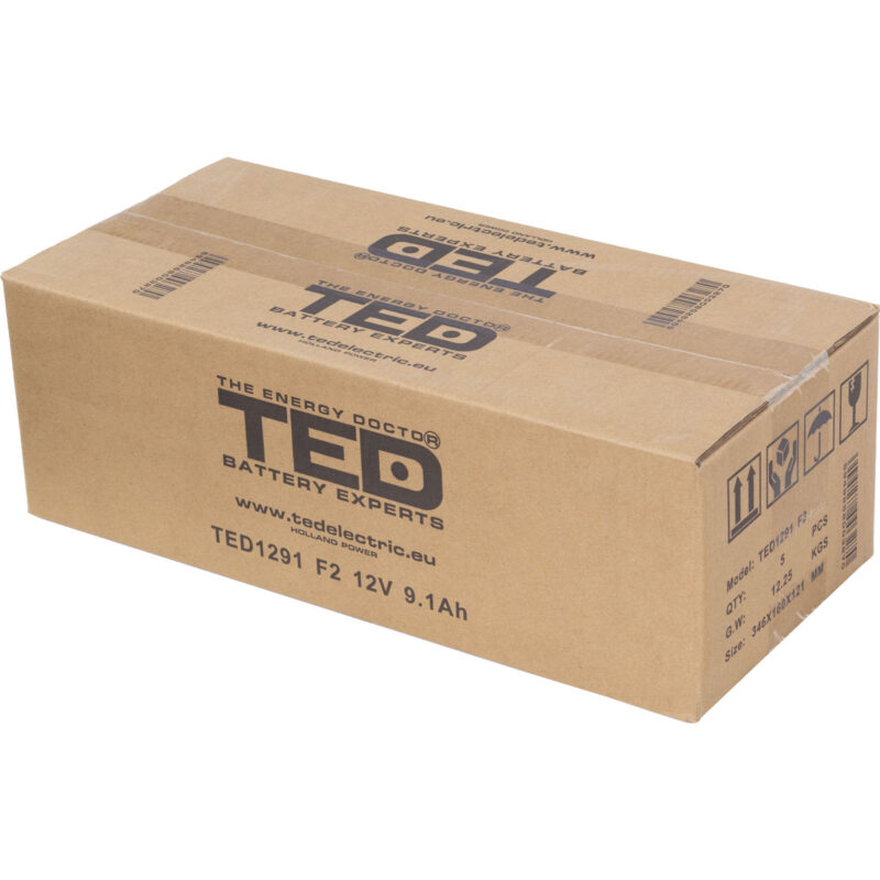 12V 9.1Ah AGM Battery TED1291 - VRLA / Rechargeable - TED Electric - Image 4