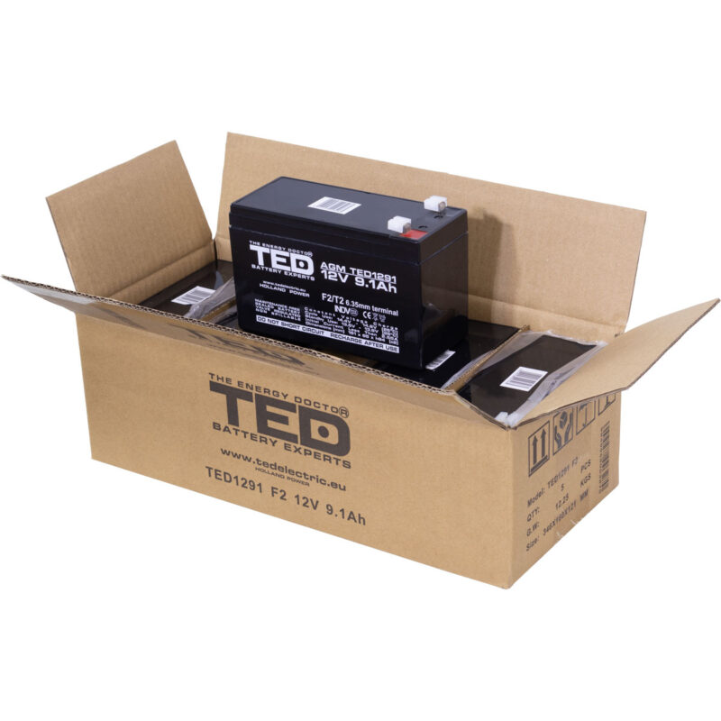 12V 9.1Ah AGM Battery TED1291 - VRLA / Rechargeable - TED Electric - Image 5