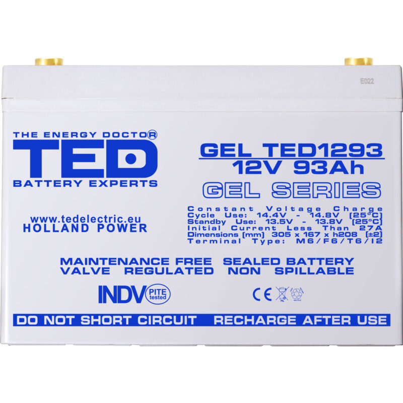 12V 93Ah GEL Deep Cycle TED1293 - VRLA / Rechargeable -TED Electric - Image 3