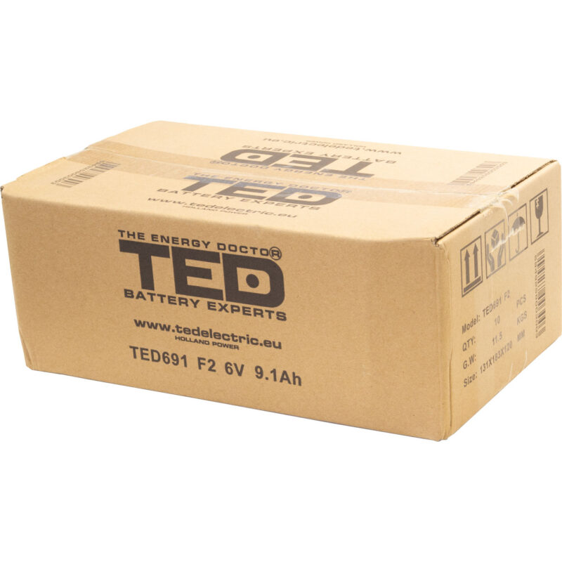 6V 9.1Ah AGM Battery TED691 - VRLA / Rechargeable - TED Electric - Image 4