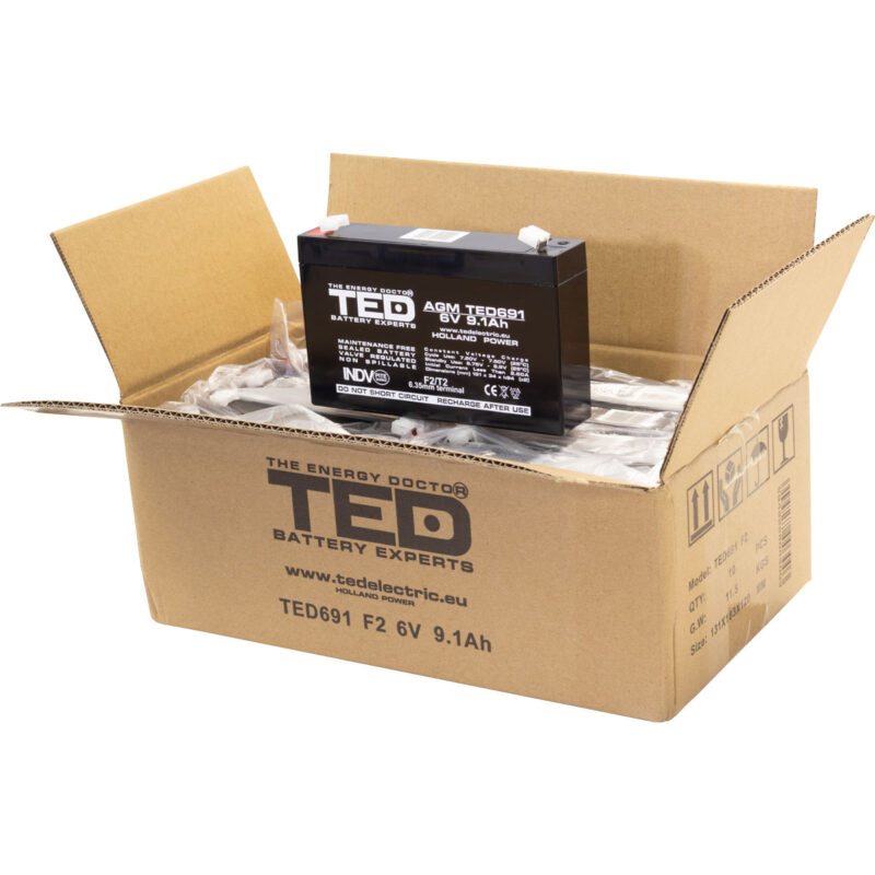 6V 9.1Ah AGM Battery TED691 - VRLA / Rechargeable - TED Electric - Image 5